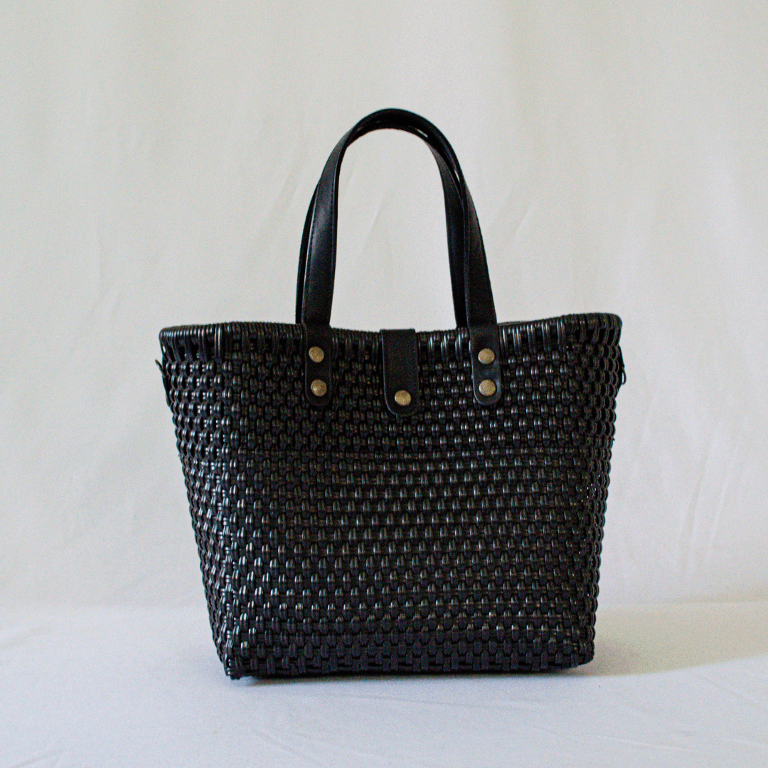 Tote Mediano Asa Piel Negro - Bolsa Artesanal Mx